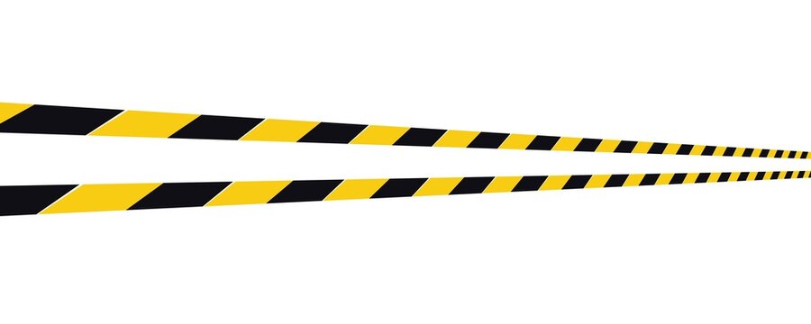 Warning tape with yellow and black diagonal stripes. Warn stop seamless line. Yellow and black caution tape border.