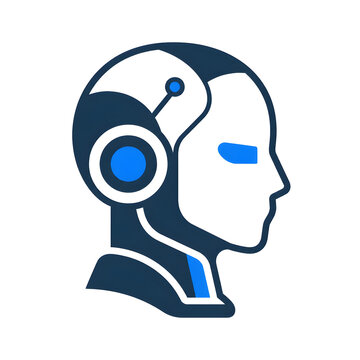 Artificial Intelligence Robot Head Profile Vector Icon Isolated on Black Background - Future Tech