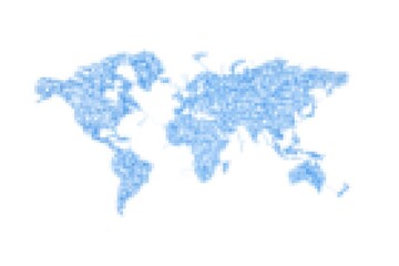 Abstracted and pixelated world map in blue shades and whitebackground, looks more modern and aesthetic, suitable for game or modernized style geographic themes.  © muhtadi