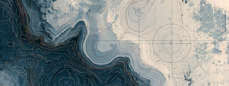 Detailed Engineering Map with Layered Contour Lines for Elevation Analysis and Terrain Visualization