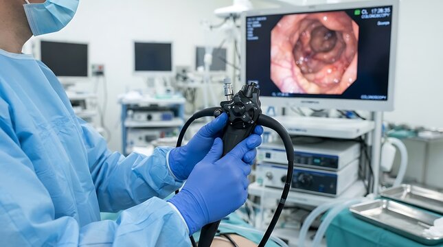 Doctor performing endoscopy procedure in medical clinic