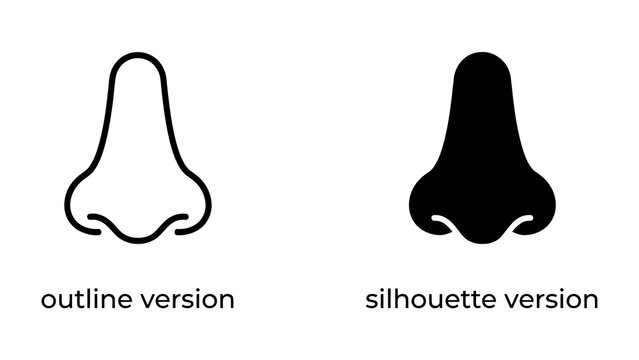 Nose Icon Set: A pair of stylized nose icons, one in outline and the other as a solid silhouette, representing a symbol for smell and breathing.