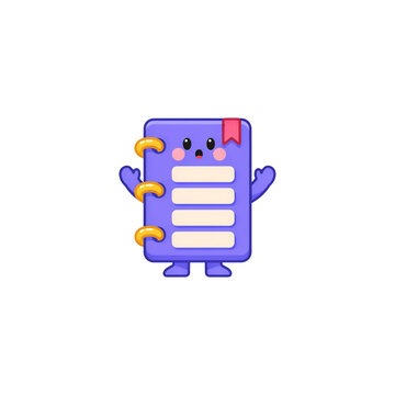 Cute purple pixel art notebook character with a happy face and arms standing as an icon