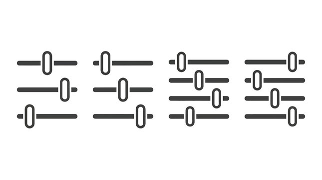 Adjust settings slider icons set for control panels and user interface design featuring horizontal bars and toggles