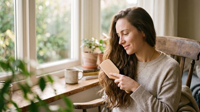 Brushing Hair Calmly at Home