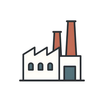 Flat Design Industrial Factory Building with Two Tall Chimneys Vector Illustration on Black Background