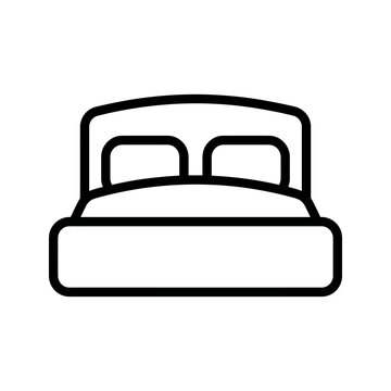 Double bed frame icon with pillow elements for bedroom furniture design.