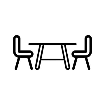 Dining table chair set icon with furniture elements for kitchen interior.