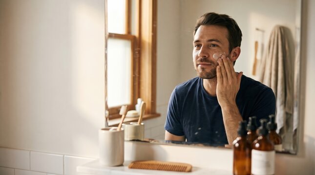 Man Applying Moisturizer in the Morning