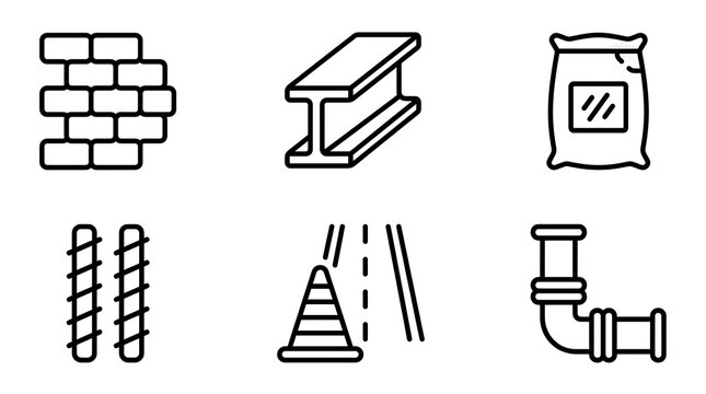 Construction Materials and Industrial Line Icons Set