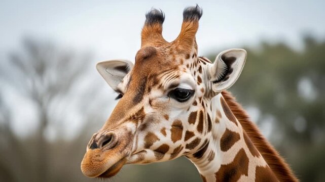 Closeup portrait of a giraffe head in the wild