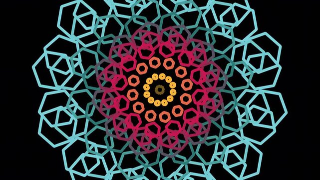 Colorful geometric mandala design with intricate hexagonal patterns