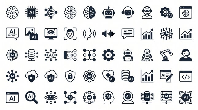 Artificial intelligence icon set data analytics and enterprise computing