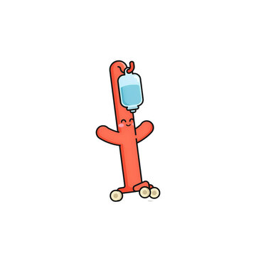 Cute red blood vessel character with an intravenous drip bag for medical health illustration