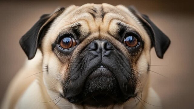 Closeup portrait of a cute pug dog with expressive brown eyes