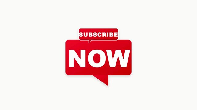 Subscribe now red speech bubble notification graphic element for video animation projects displaying bold white text on white background screen