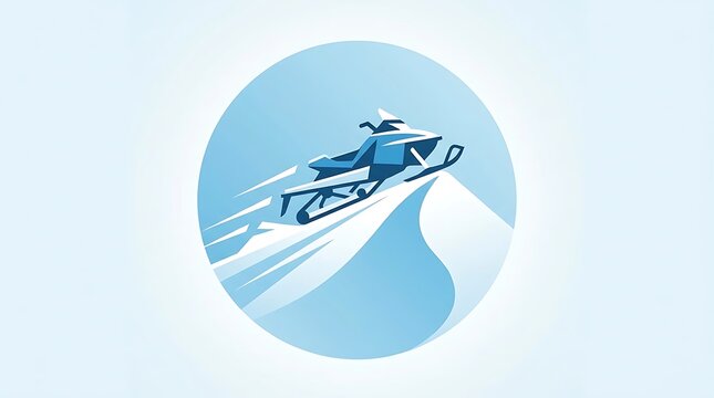 Blue snowmobile jumping on snow slope logo