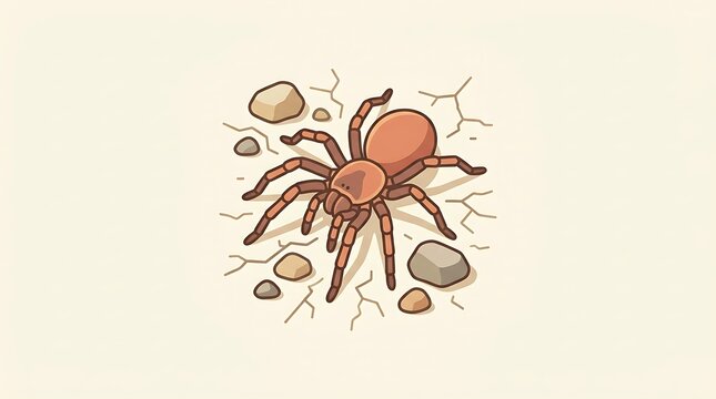 Brown spider on cracked ground with rocks