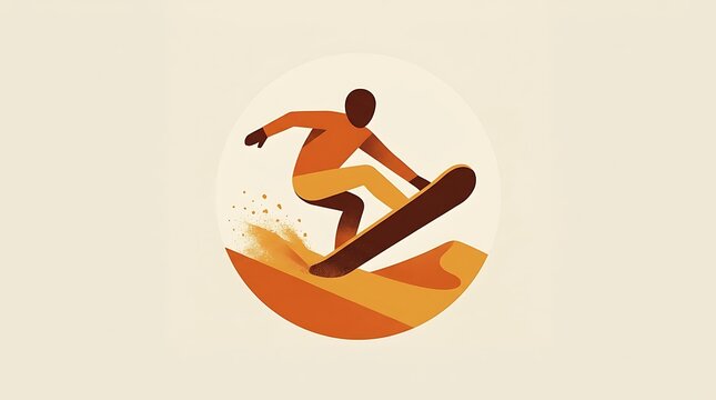 Person sandboarding on a desert dune illustration