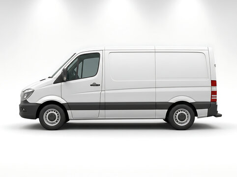 White Delivery Cargo Van Side View Mockup Isolated on a Transparent Background.