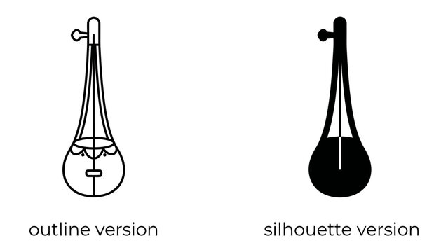 Traditional String Instrument: A graphic representation showing an outline and silhouette of a traditional stringed musical instrument, possibly a saz or tanbur, highlighting its elegant form.
