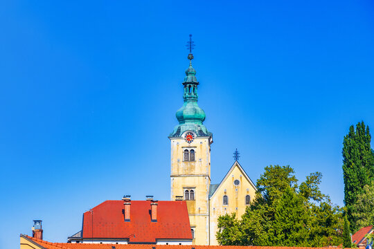 Tower bell of catholic church in the center of Samobor, town in northern Croatia 