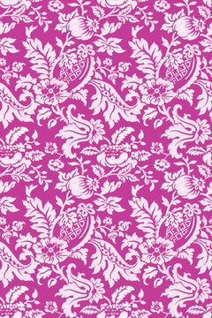 Ornate pink damask floral seamless textile pattern for vintage wallpaper print.