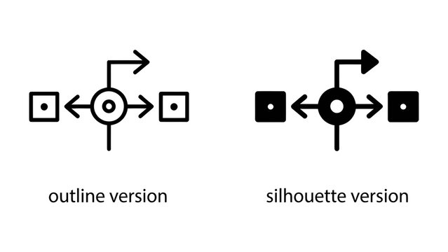 Decision Tree Diagram: Two icon styles, outline and silhouette, represent a decision tree, illustrating branching paths and choices.
