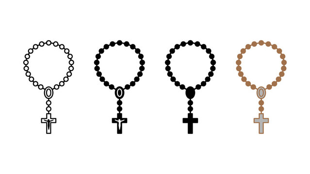 Set of four rosary prayer beads with catholic crucifix cross icons