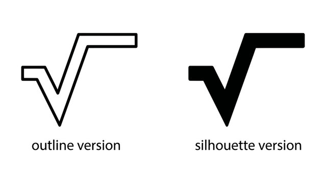 Square Root Symbol Variations: A visual comparison of the mathematical square root symbol, presented in both an outline and solid silhouette version.