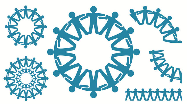 Blue people chain icons representing teamwork unity and cooperation