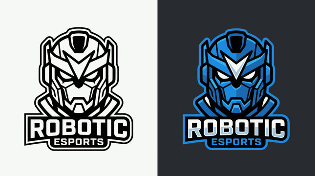 Futuristic robotic knight mascot logo for esports gaming.