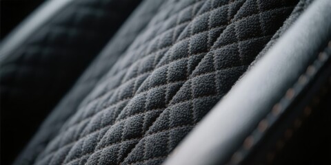 Obraz premium Dark gray diamond quilted suede alcantara like texture with orange stitching