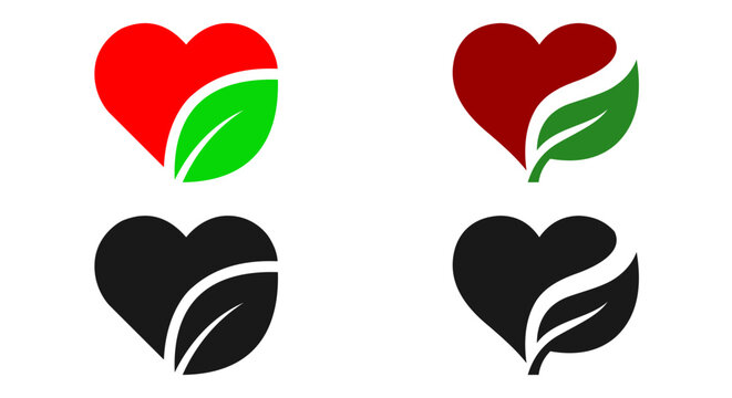Organic heart leaf vector logo set for natural wellness branding design