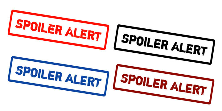 Spoiler Alert Grunge Rubber Stamp Collection Set, Distressed Red and Blue Warning Label Badge Vector Illustration