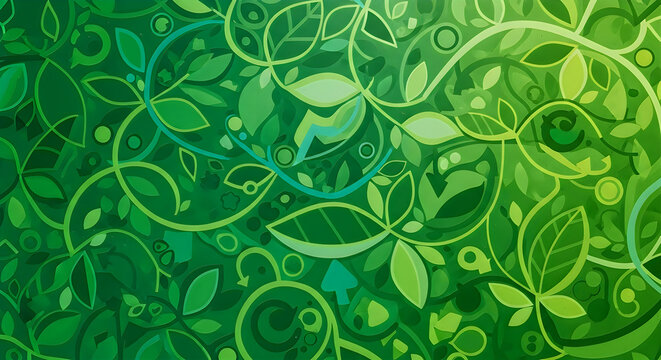 Green leafy vine pattern with decorative swirls