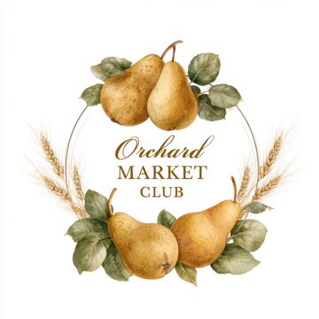 Orchard market club emblem celebrating vintage agricultural charm with pears