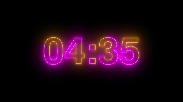 Countdown timer animation of 5 minutes on transparent background with alpha channels, 5 minutes countdown timer animation, countdown video.