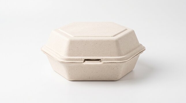 Eco-friendly biodegradable food container, hexagonal compostable burger box made of recycled paper pulp, sustainable takeout packaging for catering