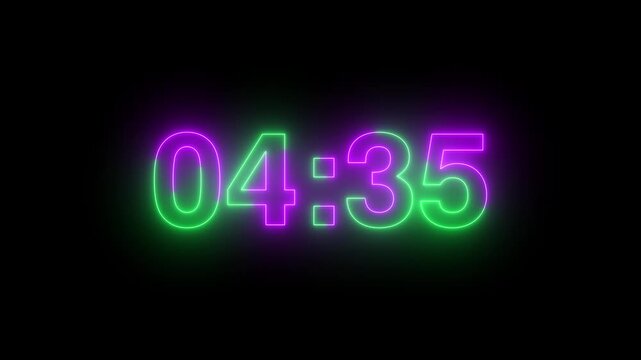 5 minutes Digital countdown 300 seconds. Five minute countdown timer animation on transparent background un black background
