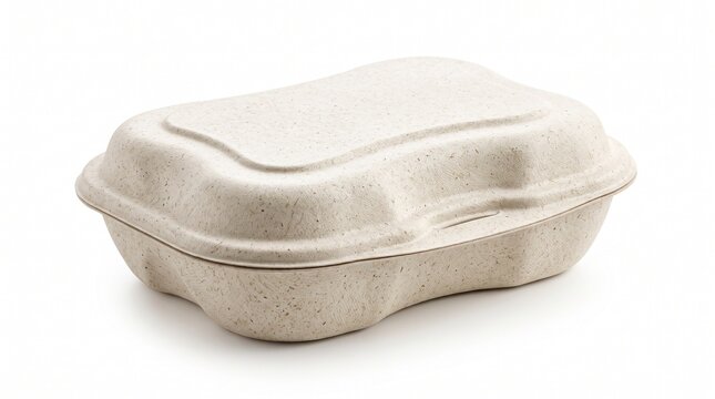 Eco-friendly compostable food container, biodegradable sugarcane bagasse lunch box, sustainable takeaway packaging for restaurant delivery service