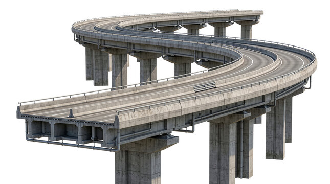 Curving concrete highway overpass infrastructure elevated transportation structure isolated
