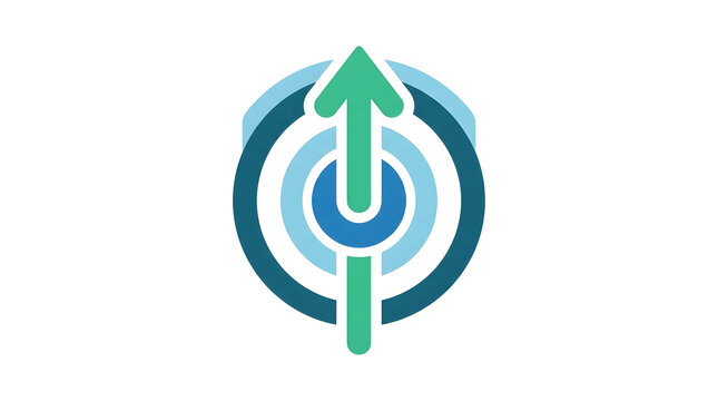 Cloud computing icon vector design featuring an upward arrow and concentric circles symbolizing data transfer, network connection, and digital growth