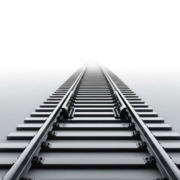 Perspective View of Railroad Tracks Disappearing into Foggy Horizon.
