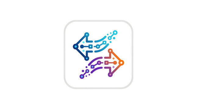 Digital connection icon representing network data transfer and information exchange with arrows