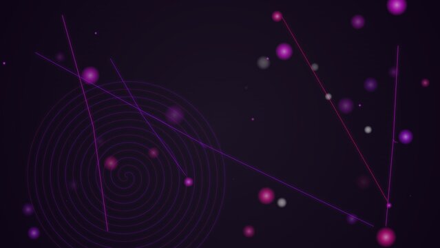 Network nodes and connections in dark space with purple glow