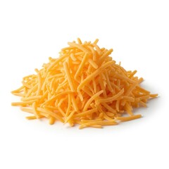 Fototapeta premium Pile of Shredded Cheddar Cheese on a White Background.