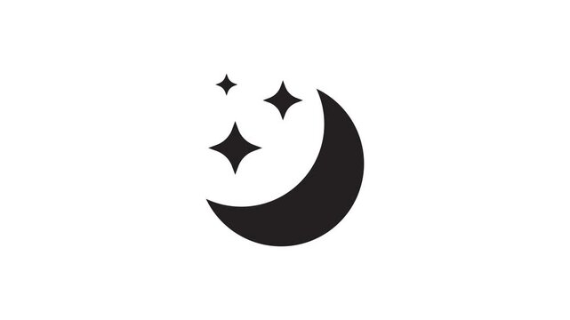 Crescent Moon with Sparkling Stars Representing Night Sky Loop Animation.