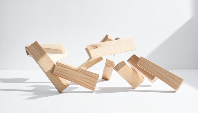 Falling wooden blocks suspended in midair motion