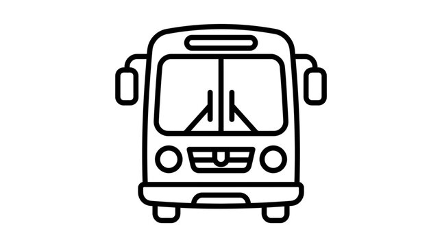 Minimalist black outline school bus icon featuring bold clean lines and a simple flat design style